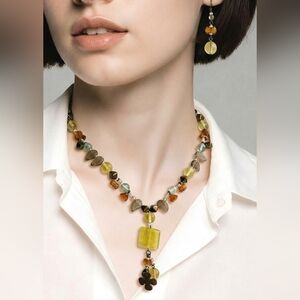 Vintage Czech handmade beaded necklace earrings set